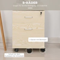 Vinsetto Rollcontainer Aktenschrank Bürocontainer mit 2 Schubladen mobil abschließbar Büroschrank Aufbewahrung  Container 5 Universalräder Spanplatte Natur 40 x 45 x 55,6 cm(m-7)