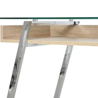 HOMCOM Bureau d'Ordinateur Table Informatique avec Plateau Verre Trempé Étagère de Rangement Support en Métal 120 x 60 x 74,5 cm(m-5)