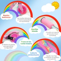 HOMCOM Patinete Infantil Plegable con Luces Música Altura Ajustable Ruedas Brillantes Pedal LED Carga 50kg 67x32x65-78cm Rosa(m-7)