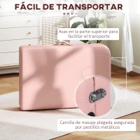 HOMCOM Camilla de Masaje Plegable con Reposacabezas Extraíble Asa Marco de Madera y Altura Regulable 210x81x67-92 cm Rosa(m-7)