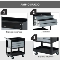 HOMCOM Carrello da Officina Professionale Cassettiera Portautensili in Lamiera, Nero, 68 x 46 x 88cm(m-4)
