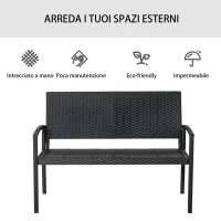 Outsunny Panchina da Giardino ed Esterno in Rattan, Panca in Rattan Nero 2 Posti, 122x60x85cm(m-4)