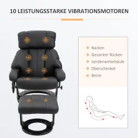 HOMCOM Relaxsessel mit Fußhocker, Massagesessel mit Liegefunktion, Elektrischer Liegesessel mit Fernbedienung, Fernsehsessel mit Seitentasche, Kunstleder, Schwarz(m-4)