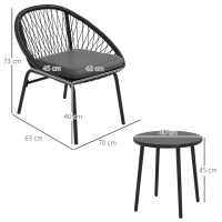 Outsunny Three-Piece Rattan Bistro Set - Black(m-3)