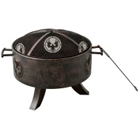 Outsunny 61cm Outdoor Fire Pit Patio Heater Charcoal Log Wood Burner with Screen Cover, Fire Bowl with Poker for Backyard, Bronze Tone(m-11)