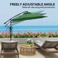 Outsunny 3(m) Garden Cantilever Parasol with Cover and Wind Protection Strap, Round Overhanging Umbrella with Crank Handle and Tilt, Banana Patio Umbrella for Outdoor Sun Shade, UPF50+, Green(m-6)