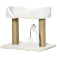 PawHut Torre per Gatti max 5kg in Truciolato con Tiragraffi e Palline Giocattolo, 48x38x42 cm, Giallo e Bianco(m-10)