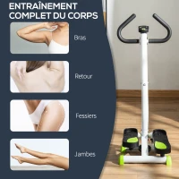 HOMCOM Stepper avec guidon stepper fitness appartement écran LCD résistance réglable exercise hanches jambes lombes pour maison acier blanc, vert, noir(m-7)