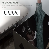 HOMCOM Paragüero Negro Paragüero de Acero con 4 Ganchos y Bandeja de Goteo Extraíble para Pasillo Entrada 15,5x15,5x41 cm(m-6)