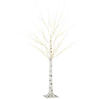 HOMCOM 5ft Artificial White Birch Tree Light with Warm White Pre-Lit LED Light for Indoor and Covered Outdoor Use(m-11)