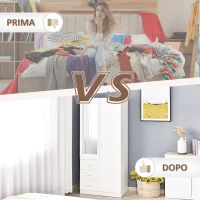 HOMCOM Armadio Moderno Guardaroba 2 Ante con Specchio e 3 Cassetti, Mensole Regolabili e Barra Appendiabiti, 80x50x180cm, Bianco(m-8)