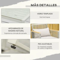 Outsunny Conjunto de Muebles de Jardín de Ratán 4 Piezas Sofá Doble 2 Sillones Individuales y Mesa de Café de Vidrio con Cojines Desenfundables para Exterior Terraza Gris(m-6)
