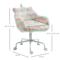 Vinsetto Unicorn Home Office Chair, Height Adjustable Fluffy Desk Chair with Armrests and Swivel Wheels, Colourful(m-3)