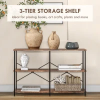 HOMCOM 3-Tier Industrial Style Shelf Metal Frame Smooth Shelves Adjustable Feet Home Office Display Storage Unit Sleek 76x120cm Brown(m-5)