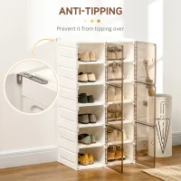 HOMCOM Plastic Shoe Storage Cabinet, Portable Cube Shoe Storage Organizer for Space Saving Bedroom, Entryway for Shoes and Slippers, White and Brown(m-7)