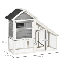 PawHut Conigliera in Legno con Area Aperta e Rampa, Gabbia per Conigli con Fondo Estraibile e Porte, 140x65x120 cm, Grigia(m-3)