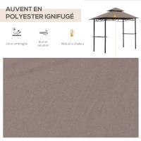 HOMCOM Pavillon abri tonnelle de Jardin pour Barbecue Double Toit 2 tablettes incluses Tissu Polyester Acier 2,5 x 1,5 m Chocolat(m-4)