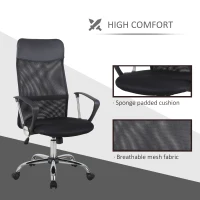 HOMCOM Swivel Office Chair Mesh Fabric Executive Chair Seat Home Desk Chairs Armchair with Wheel, Black(m-7)