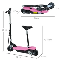 HOMCOM Trottinette électrique 120 W pliable pour enfants à partir de 7 ans hauteur de guidon et selle réglable 10 Km/h max. rose noir(m-3)