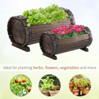 Outsunny 2PCs 56L Wooden Planter Box Flower Plant Pot Outdoor Flower Beds Plant Box with Solid Wood Carbonized Colour(m-6)