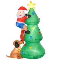 HOMCOM Aufblasbarer Weihnachtsbaum, Weihnachtsdekoration, 1,8 m, inkl. Gebläse, 123 cm x 85 cm x 180 cm, Grün + Rot