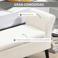 HOMCOM Banco de Almacenamiento con Tapa Abatible Reposabrazos y Patas de Madera para Salón 111,5x41x65 cm Crema(m-6)