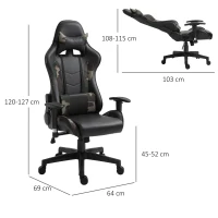 HOMCOM Fauteuil Gamer Chaise gaming Coussin Massant chaise de bureau Accoudoirs réglables coussin lombaire avec fonction de massage par vibration Noir(m-3)