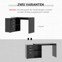 HOMCOM Eckschreibtisch Esstisch Computertisch Bürotisch Winkelschreibtisch Regal L-Form 117 x 83,5 x 76 cm, I-Form 162 x 50 x 76 cm, Schwarz, MDF+Metall(m-4)