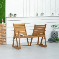 Outsunny Wooden Garden Rocking Bench with Adjustable Backrests, 2-Seater Rustic Rocking Chair Loveseat with Slatted Seat and Armrests(m-2)