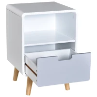 HOMCOM Mesita de Noche Madera con 1 Cajón 1 Estante Comoda Mesilla Mueble Dormitorio Armario Almacenamiento 40x30x58cm Blanco(m-10)