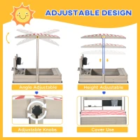 Outsunny Kids Wooden Sandbox w/ Canopy, Kitchen Toys, Seat, Storage, for Ages 3-7 Years(m-4)