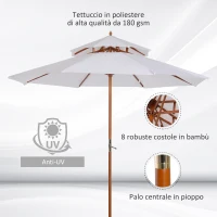 Outsunny Ombrellone Doppio 2.7x2.7 m con Meccanismo a Manovella, in Legno, Bambù e Poliestere, Bianco(m-4)
