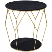 HOMCOM Tavolino da Caffè  dal Design Geometrico, Tavolino da Salotto Moderno in Metallo e MDF, Colori: Oro e Nero (Φ45x48cm)(m-10)
