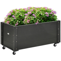Outsunny Hochbeet, wetterfester Anstrich, 4 Räder, Naturholz, schwarz, 89 x 48 x 47 cm