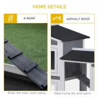 PawHut Wooden 2-Tier Rabbit Hutch w/ Tray Ramp Grey(m-7)