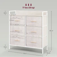 HOMCOM Rustic Chest of Six Fabric Drawers - Natural(m-3)