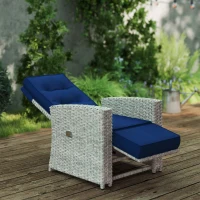 Outsunny 4 Piece Rattan Garden Furniture Set Outdoor Sofa Sectional Set with Glass Top Table for Poolside, Navy Blue(m-8)