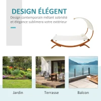 HOMCOM Bain de Soleil transat Design 2 Places tétières & Pare-Soleil Inclus Bois mélèze pré-huilé Polyester crème(m-4)