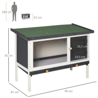 PawHut Conejera de Madera Exterior Jaula Elevada para Conejos Cobayas Animales Pequeños con Techo Asfáltico Abatible Bandejas Extraíbles y Puerta con Pestillo 90x45x65 cm Gris Oscuro(m-3)