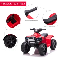 HOMCOM 6V Kids Electric Ride on Car, ATV Toy, Quad Bike with Headlights, Horn, for Toddlers 18-36 Months Red(m-7)