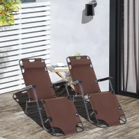 Outsunny 2 in 1 Folding Sun Lounger Reclining Garden Chair Set of 2 with 2-Level Adjustable Backrest, Outdoor Zero Gravity Recliner Garden Chairs with Head Pillow and Armrests, Brown(m-10)