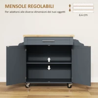 HOMCOM Carrello da Cucina in Legno con Cassetto, Portaspezie e Armadietto, 109x40x89 cm, Grigio e Color Legno(m-6)
