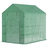 Outsunny Walk in Garden Greenhouse with Shelves Polytunnel Steeple Green house Grow House Removable Cover 2L x 1.43W x 2H(m)(m-11)