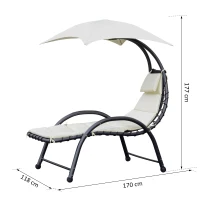 Outsunny Bain de Soleil transat de jardin chaise longue Design Contemporain - Pare-Soleil et Matelas - Acier Polyester - dim. 1,7L x 1,18l x 1,77H m - écru Noir(m-3)