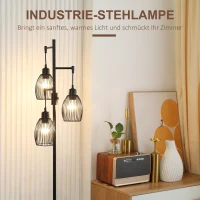 HOMCOM Stehleuchte im Industrie-Design mit 3 Lampenschirmen 30 cm x 30 cm x 170,5 cm Stahl(m-5)