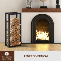 HOMCOM Soporte para Leña de Metal Estante de Leña Leñero de Exterior para Interior y Exterior Carga 100 kg 40x25x100 cm Negro(m-4)