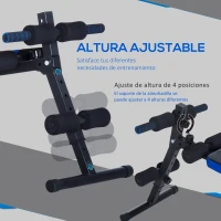 HOMCOM Banco de Abdominales Multifuncional Banco de Sentadillas con Soporte para Piernas Ajustable en Altura para Entrenamiento en Hogar Oficina 144x47x51-63 cm Negro y Azul(m-5)