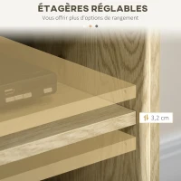 HOMCOM Meuble TV jusqu'à 65 pouces 2 niches 2 passe-câbles et 1 placard 2 portes piètement acier 150 x 40 x 56 cm jaune noir(m-5)