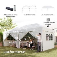 Outsunny Carpa Plegable 6x3 m Gazebo con 6 Paredes Laterales Impermeable Anti-UV y Bolsa de Transporte para Camping Fiesta Blanco(m-4)
