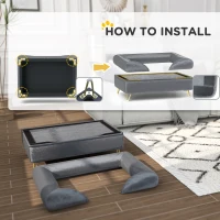 PawHut Cat Sofa Pet Couch w/ Removable Backrest, Soft Cushion, Washable Cover, for Small and Medium Sized Dogs, Grey(m-5)